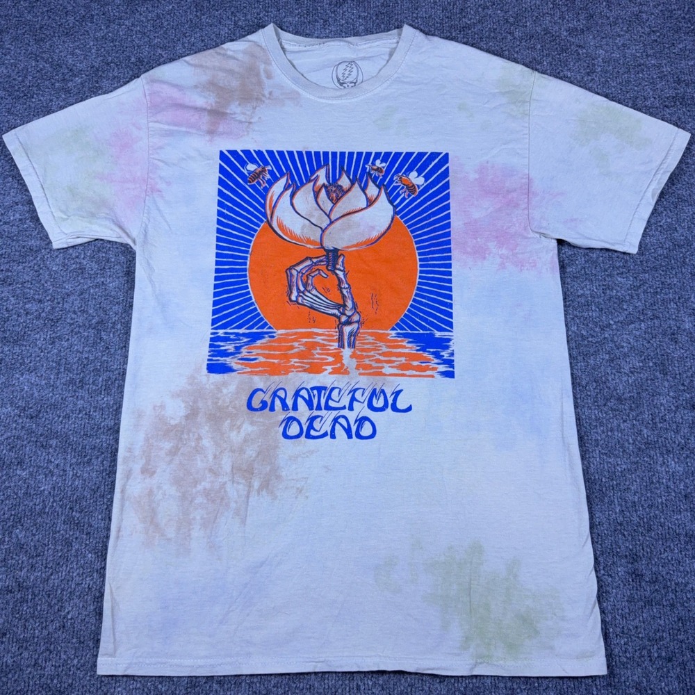 Grateful Dead Lotus Skeleton Hand Tie Dye Graphic T-Shirt Mens Size SM